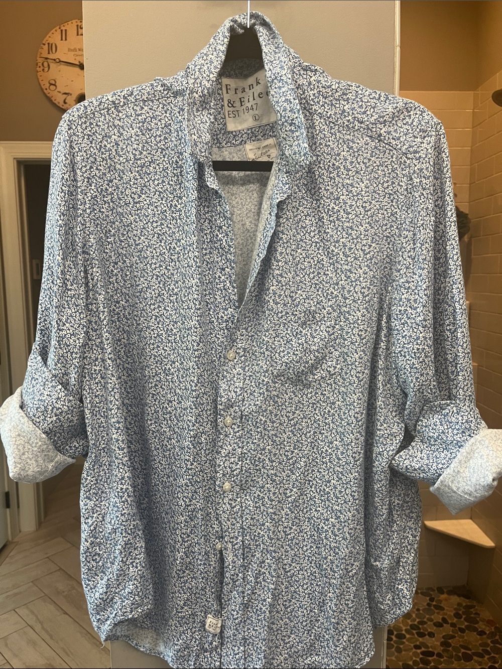Frank & Eileen “Eileen” Light Blue Micro Floral Button-Down Shirt